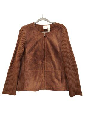 EMMA JAMES Suede sweater Jacket Womens L  Zip Brown career office retro classic